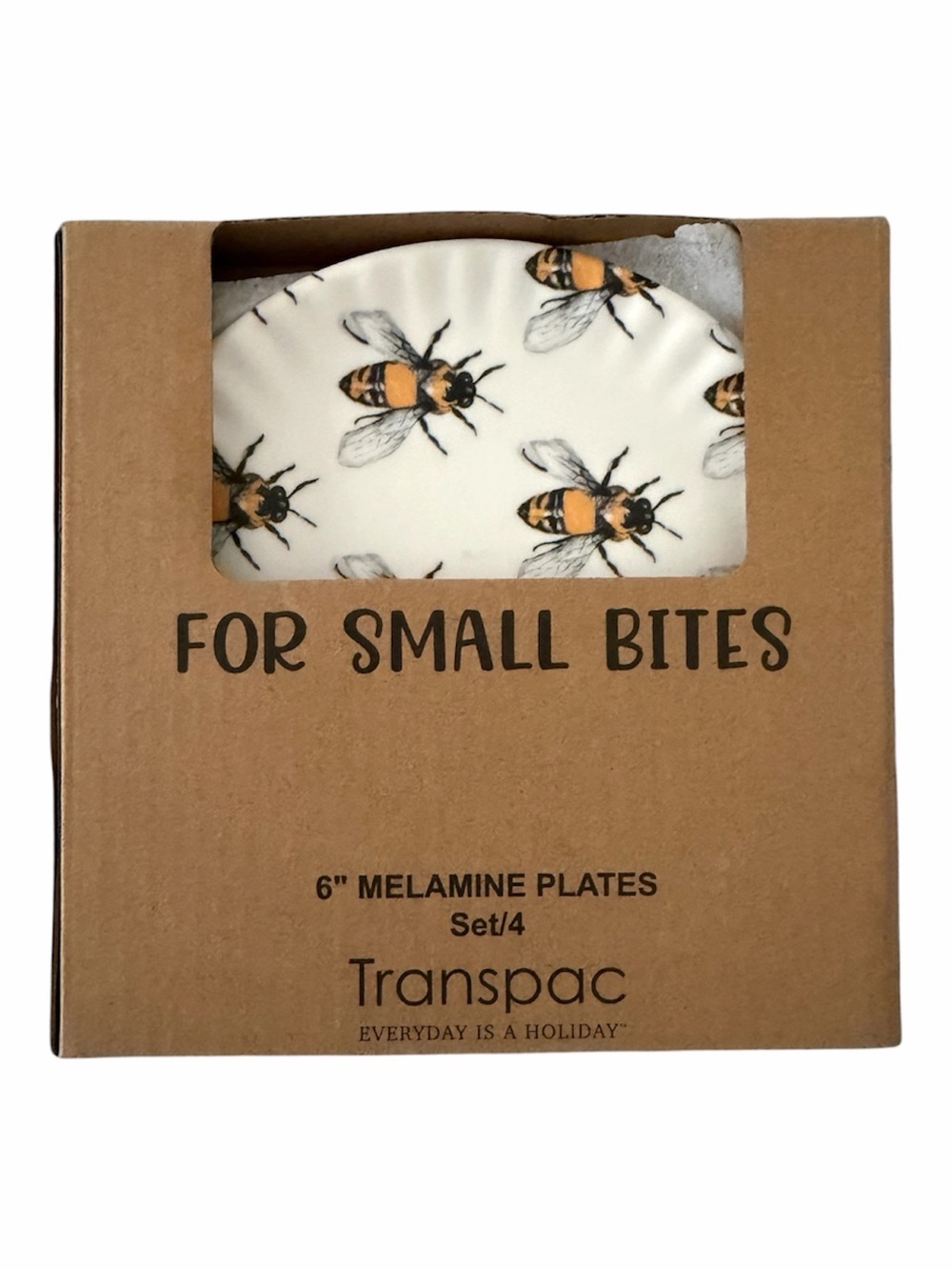 Transpac For Small Bites 6” Melamine Plates Set of 4 – Bee Design NWT